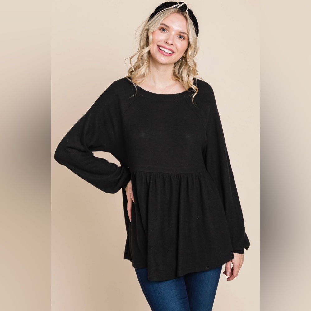 PS-T33-Plus Size Long Sleeve Babydoll Top